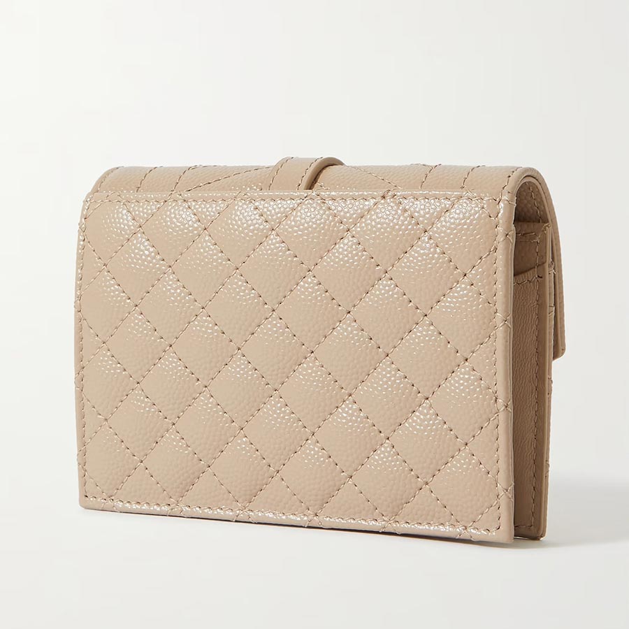 Ví Nữ Yves Saint Laurent YSL Envelope Quilted Textured-Leather Wallet Màu Beige