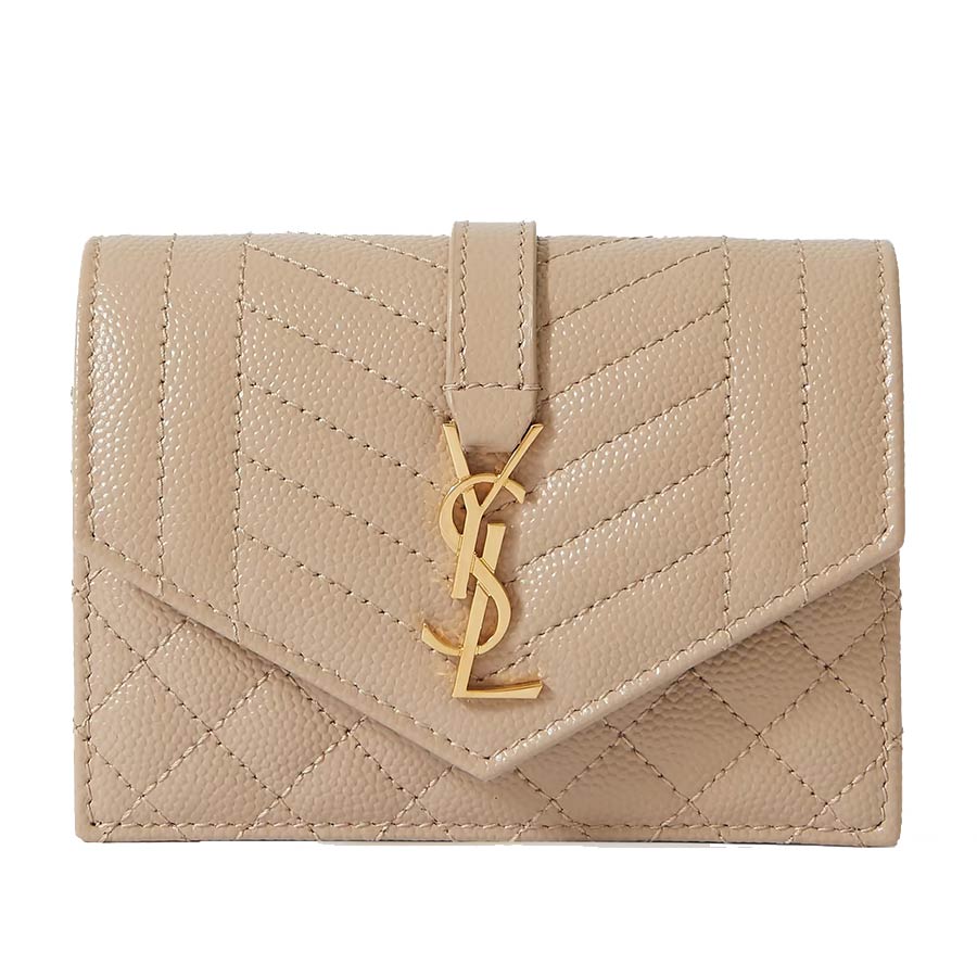 Ví Nữ Yves Saint Laurent YSL Envelope Quilted Textured-Leather Wallet Màu Beige