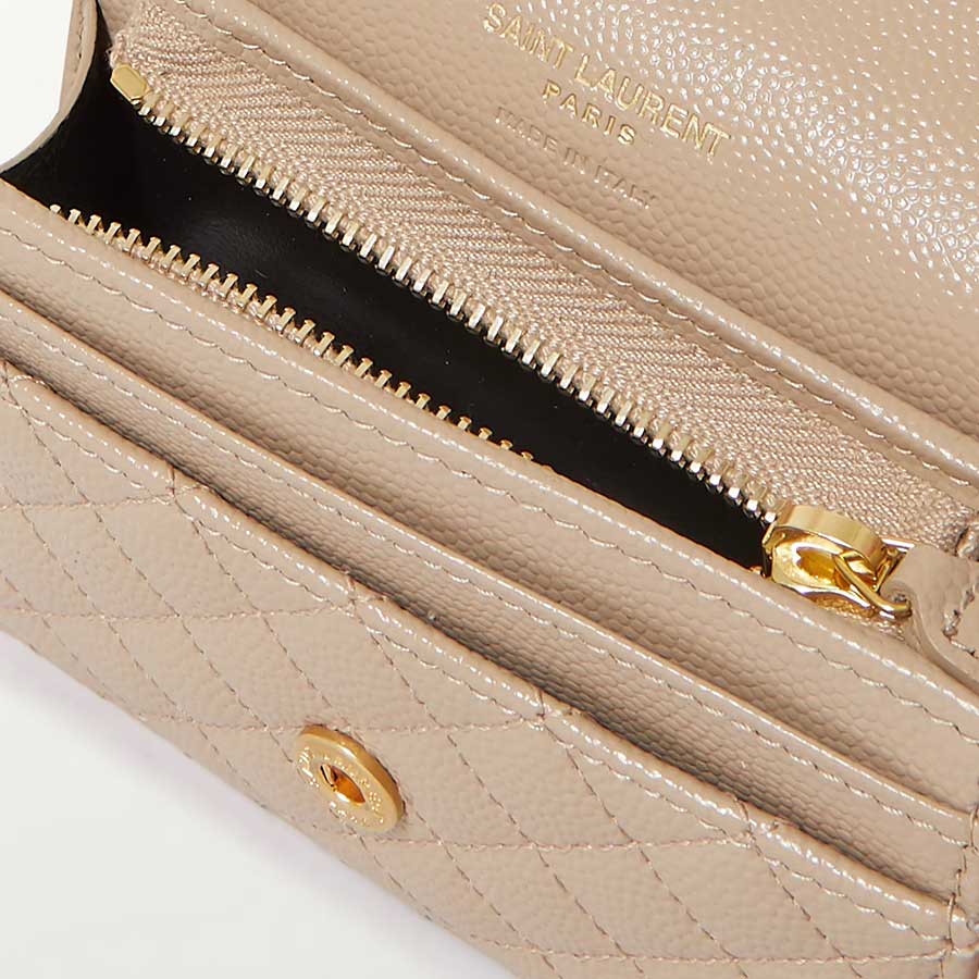 Ví Nữ Yves Saint Laurent YSL Envelope Quilted Textured-Leather Wallet Màu Beige