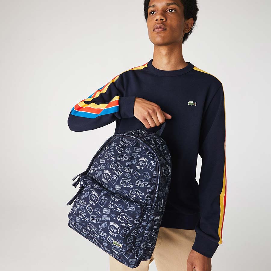 Balo Lacoste Men's Neocroc Pattern Canvas Backpack NH3296NZ.F36 Màu Xanh Navy