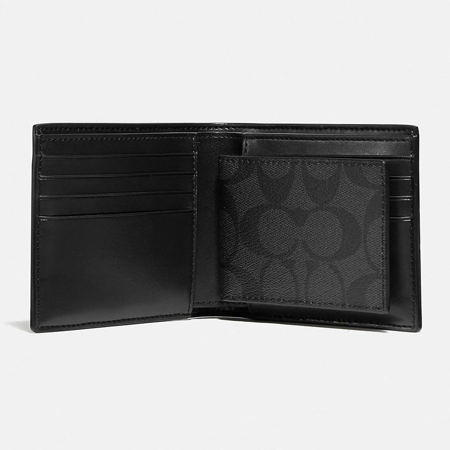 Ví Nam Coach 3 In 1 Wallet In Signature Canvas With Varsity Stripe Màu Xám