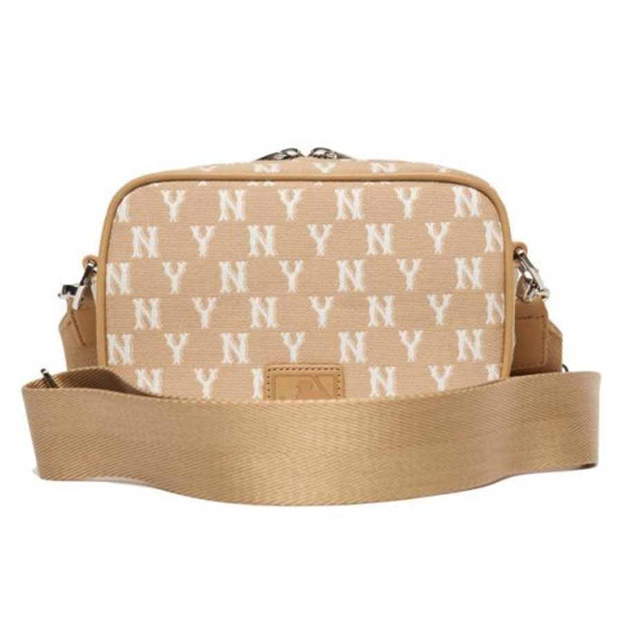 Túi Đeo Chéo MLB Monogram Jacquard Mini Crossbody Bag New York Yankees 3ACRS022N-50BGD Màu Nâu Be Size 18