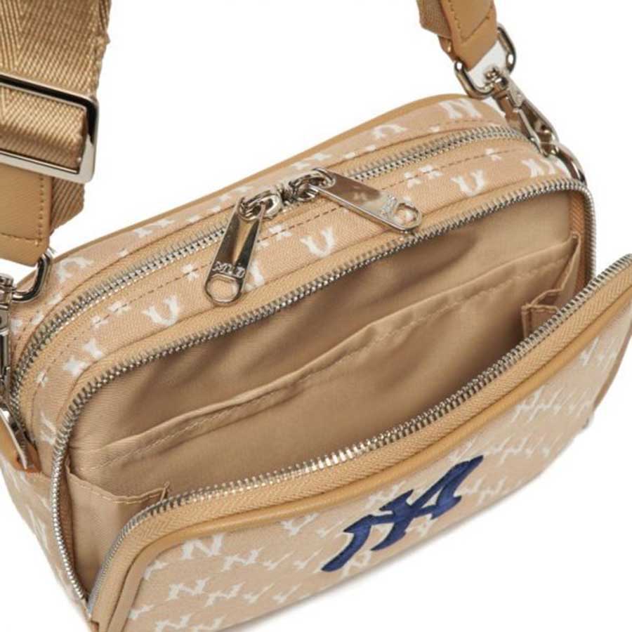 Túi Đeo Chéo MLB Monogram Jacquard Mini Crossbody Bag New York Yankees 3ACRS022N-50BGD Màu Nâu Be Size 18