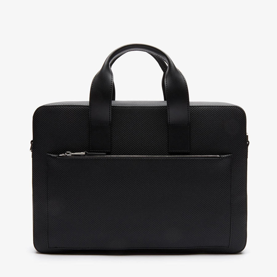 Túi Xách Đựng Máy Tính Lacoste Men's Chantaco Matte Piqué Leather Computer Bag NH2921CE Màu Đen