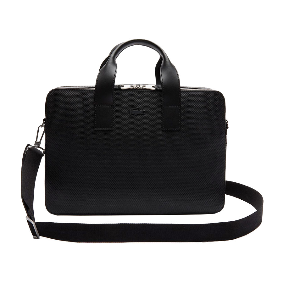 Túi Xách Đựng Máy Tính Lacoste Men's Chantaco Matte Piqué Leather Computer Bag NH2921CE Màu Đen