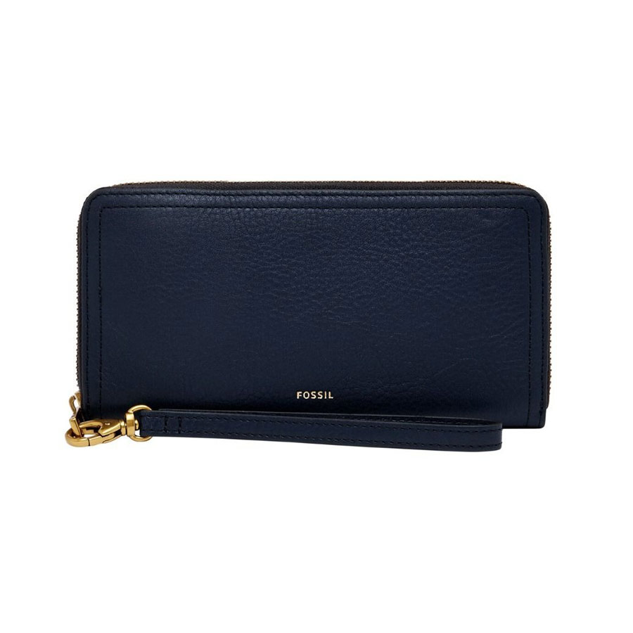 Ví Da Nữ Fossil Logan Clutch SL7831545 Khoá Kéo Màu Xanh Đen