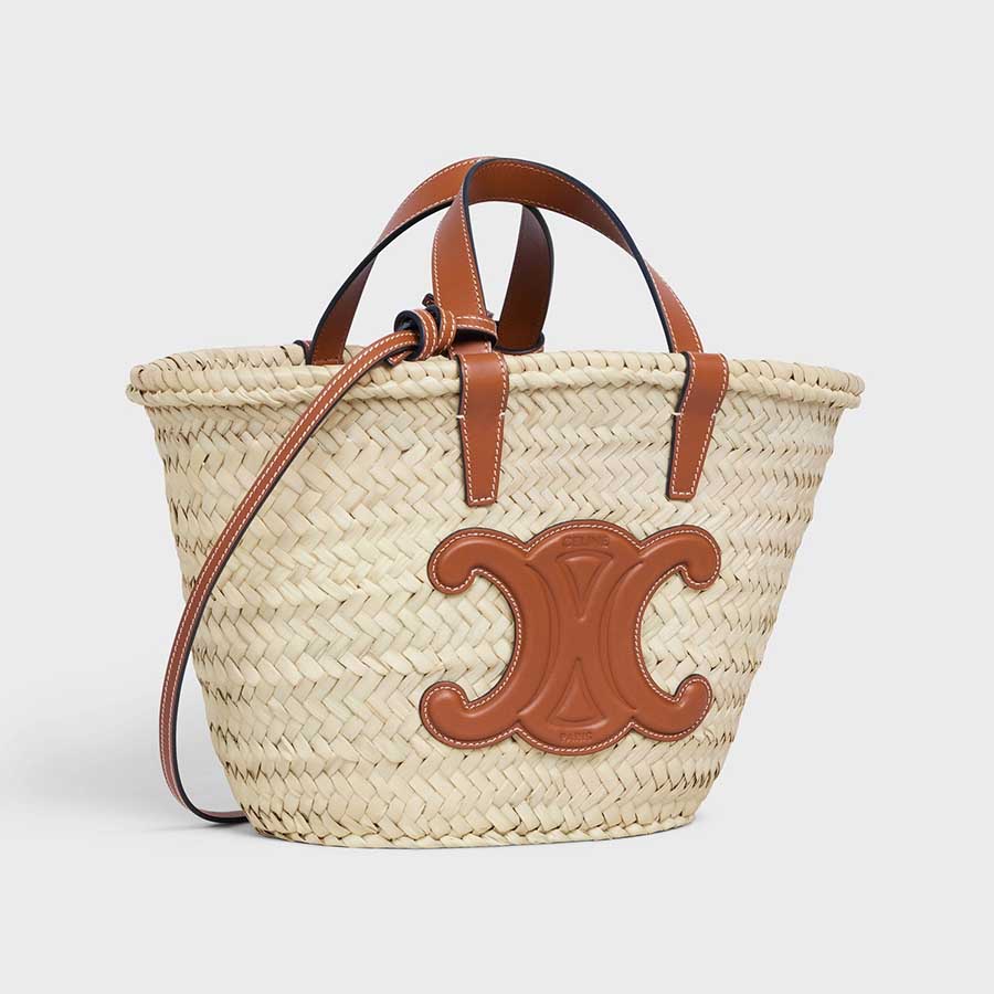 Túi Xách Nữ Celine Teen Triomphe Classic Panier In Palm Leaves And Calfskin Tan 194002EFA.04LU Màu Nâu Trắng