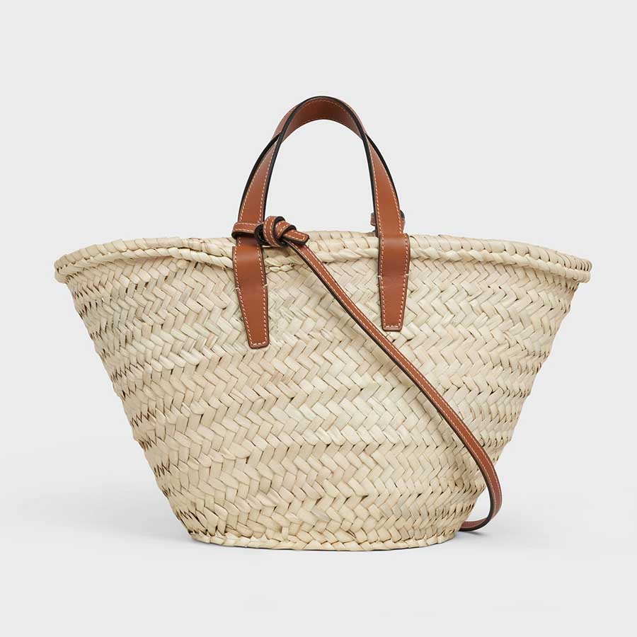 Túi Xách Nữ Celine Teen Triomphe Classic Panier In Palm Leaves And Calfskin Tan 194002EFA.04LU Màu Nâu Trắng