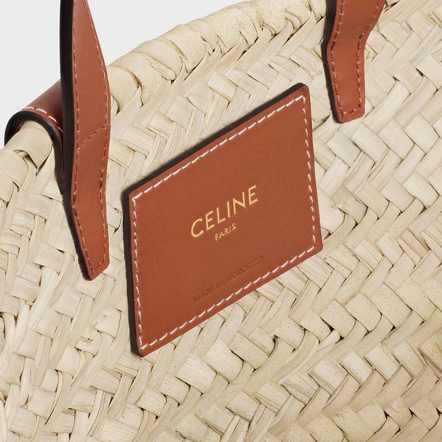 Túi Xách Nữ Celine Teen Triomphe Classic Panier In Palm Leaves And Calfskin Tan 194002EFA.04LU Màu Nâu Trắng