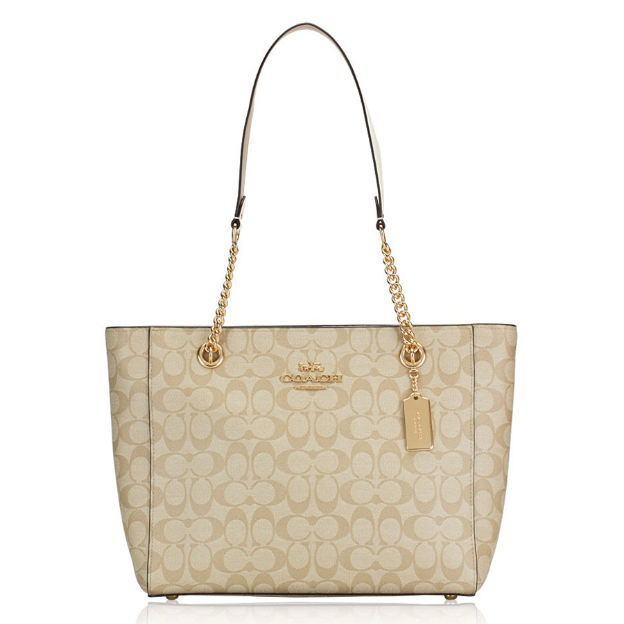 Túi Tote Nữ Coach Cammie Chain Tote In Signature Canvas C8148 Màu Khaki