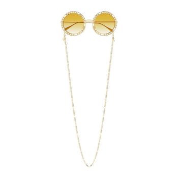 Kính Mát Nữ Gucci Gold Chain Sunglasses GG1113S 001 Màu Vàng