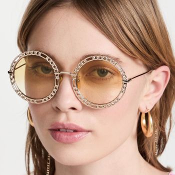Kính Mát Nữ Gucci Gold Chain Sunglasses GG1113S 001 Màu Vàng