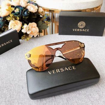 Kính Mát Versace Brown Mirror Gold Sunglasses Gọng Kim Loại VE2161 136/00/145 Màu Nâu