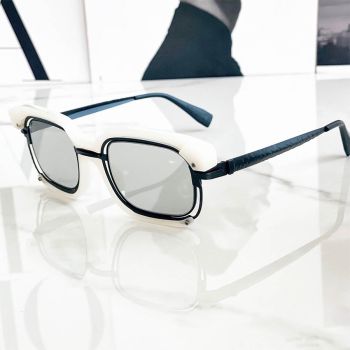 Kính Mát Kuboraum H91 Ivory Matte Black/Light Grey Màu Xanh Trắng