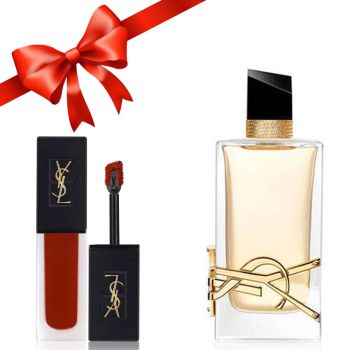 Combo Yves Saint Laurent YSL (Nước Hoa Nữ Libre EDP 90ml + Son Kem Velvet 211 Chili Incitement Đỏ Đất)