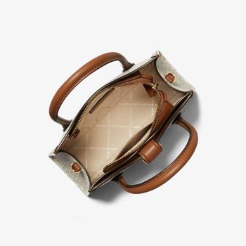Túi Xách Nữ Michael Kors MK Natural Gabby Logo Satchel 35S3G5GS5B Màu Trắng Nâu
