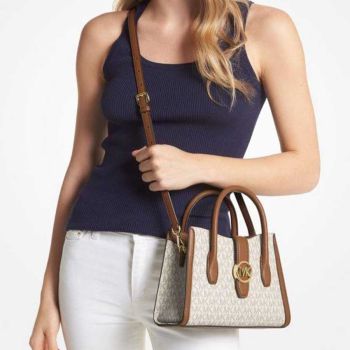 Túi Xách Nữ Michael Kors MK Natural Gabby Logo Satchel 35S3G5GS5B Màu Trắng Nâu