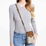 Túi Đeo Chéo Michael Kors MK Small Logo Smartphone Crossbody Bag Màu Nâu Trắng