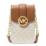 Túi Đeo Chéo Michael Kors MK Small Logo Smartphone Crossbody Bag Màu Nâu Trắng