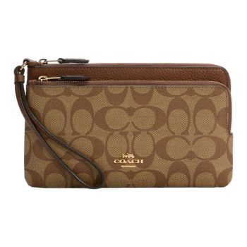 Ví Coach Double Zip Wallet In Signature Canvas C5576 Màu Nâu