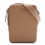 Túi Đeo Chéo Lacoste Men's Chantaco Matte Stitched Leather Vertical Camera Bag Màu Be