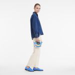 Túi Xách Tay Nữ Longchamp x Toiletpaper Toile Pochette Bleu 34175TPC127 Màu Xanh Blue