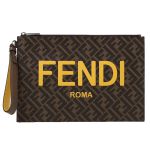 Túi Cầm Tay Fendi Flat Pouch FF Monogram Màu Vàng Nâu