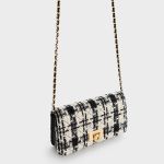 Ví Nữ Charles & Keith CNK Cressida Tweed Push-Lock Clutch - Multi CK2-70160131-1 Màu Đen Trắng