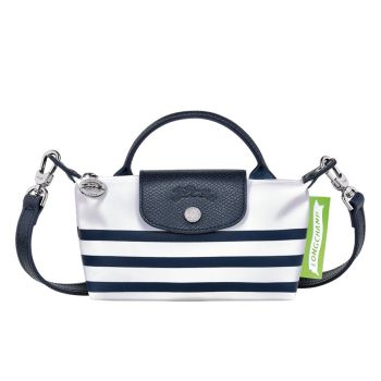 Túi Xách Tay Nữ Longchamp Le Pliage Collection Pouch 34205HDF165 Màu Xanh Navy-Trắng (Kèm Dây Đeo Của Hãng)