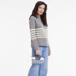 Túi Xách Tay Nữ Longchamp Le Pliage Collection Pouch 34205HDF165 Màu Xanh Navy-Trắng (Kèm Dây Đeo Của Hãng)