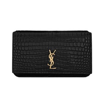 Túi Đeo Chéo Đựng Điện Thoại Nữ Yves Saint Laurent YSL Cassandre Phone Holder With Strap In Shiny Crocodile 635095DND1J1000 Màu Đen