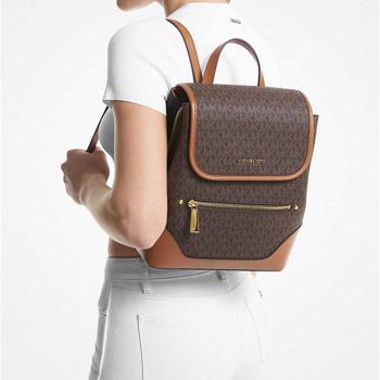 Balo Nữ Michael Kors MK Harrison Medium Logo Backpack 30S3G8HB2B Màu Nâu Đen