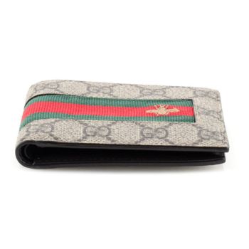 Ví Nam Gucci Bee Web Bifold Wallet GG Coated Canvas Màu Nâu Be