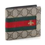 Ví Nam Gucci Bee Web Bifold Wallet GG Coated Canvas Màu Nâu Be
