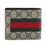 Ví Nam Gucci Bee Web Bifold Wallet GG Coated Canvas Màu Nâu Be