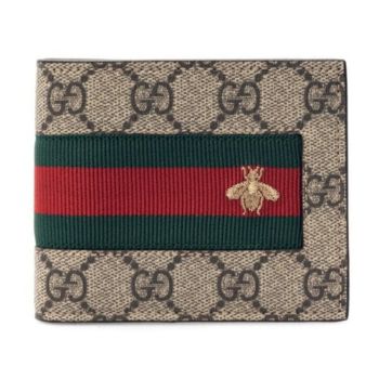 Ví Nam Gucci Bee Web Bifold Wallet GG Coated Canvas Màu Nâu Be