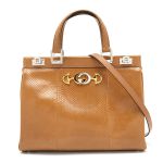 Túi Xách Nữ Gucci Light Brown Python Leather Zumi Tote Bag Màu Nâu Nhạt