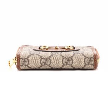 Ví Nữ Gucci Horsebit 1955 Zip Around Card Case GG Coated Canvas Màu Nâu