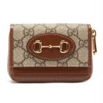 Ví Nữ Gucci Horsebit 1955 Zip Around Card Case GG Coated Canvas Màu Nâu