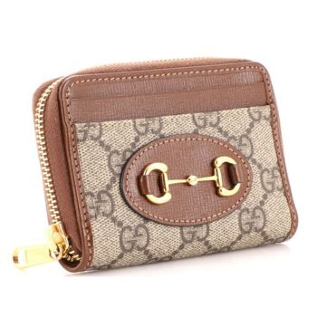 Ví Nữ Gucci Horsebit 1955 Zip Around Card Case GG Coated Canvas Màu Nâu