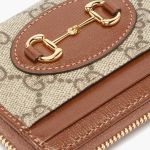 Ví Nữ Gucci Horsebit 1955 Zip Around Card Case GG Coated Canvas Màu Nâu