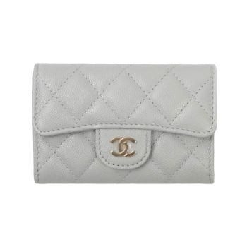 Ví Chanel Classic Caviar Quilted Flap Card Holder Grey Gold Hardware Màu Xám