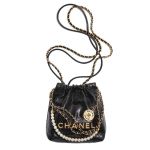 Túi Đeo Chéo Nữ Chanel 22 Mini Pearl Handbag Shiny Crumpled Calfskin & Gold-Tone Metal Black Màu Đen