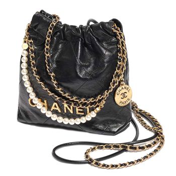 Túi Đeo Chéo Nữ Chanel 22 Mini Pearl Handbag Shiny Crumpled Calfskin & Gold-Tone Metal Black Màu Đen