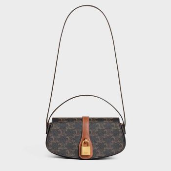 Túi Đeo Chéo Nữ Celine Clutch On Strap Tabou In Triomphe Canvas And Calfskin Tan Màu Đen Nâu