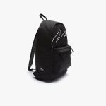 Balo Lacoste Unisex Crocodile Print Canvas Backpack Màu Đen