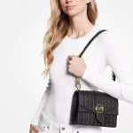 Túi Đeo Chéo Michael Kors MK Greenwich Small Studded Quilted Faux Leather Crossbody Bag Màu Đen