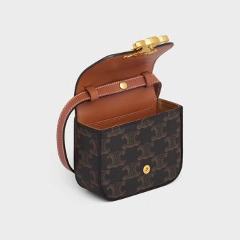 Túi Đeo Chéo Celine Mini Triomphe In Triomphe Canvas And Calfskintan Màu Nâu