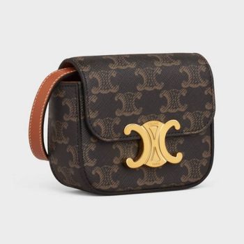 Túi Đeo Chéo Celine Mini Triomphe In Triomphe Canvas And Calfskintan Màu Nâu