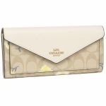 Ví Coach Gold Letter Jacquard Logo Anti-scratch Leather Flap Envelope Clip-White Màu Nâu - Trắng